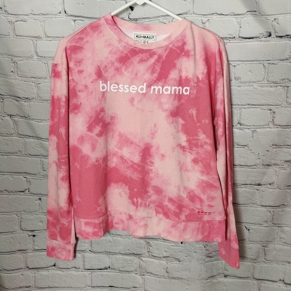 Ali + Mally Tops - Ali + Mally Pink Tie Dye Oversized Sweatshirt Blessed Mama Size XS